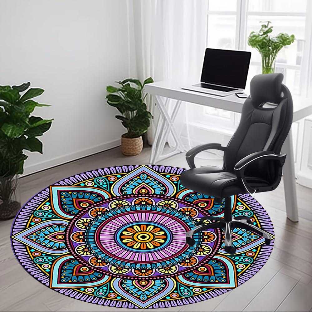 1pc Mandala Pattern Office Round Area Rug, Under Office Chairs Bedroom Living Room Home Decor, Room Deco