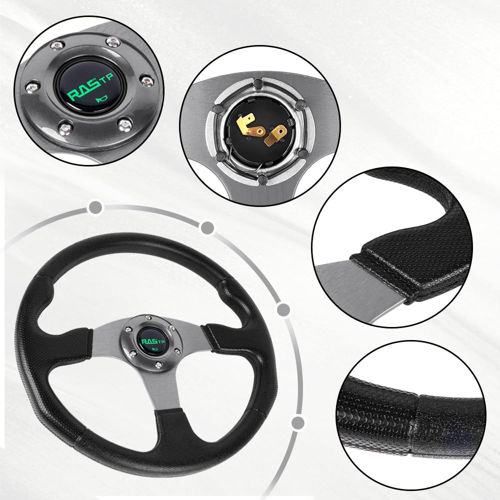 Lightweight Aluminum Suede Steering Wheel with Horn Button (Gray)