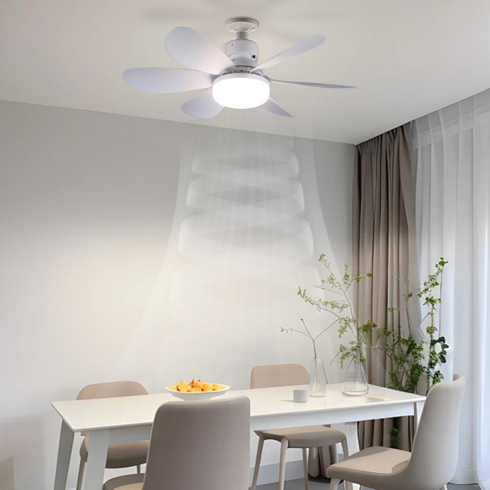 Modern Plastic LED Ceiling Fan Light E27 Screw Mount Remote Control 3 Color-Changing 3-Speed Dimmable Indoor Home Bedroom Living