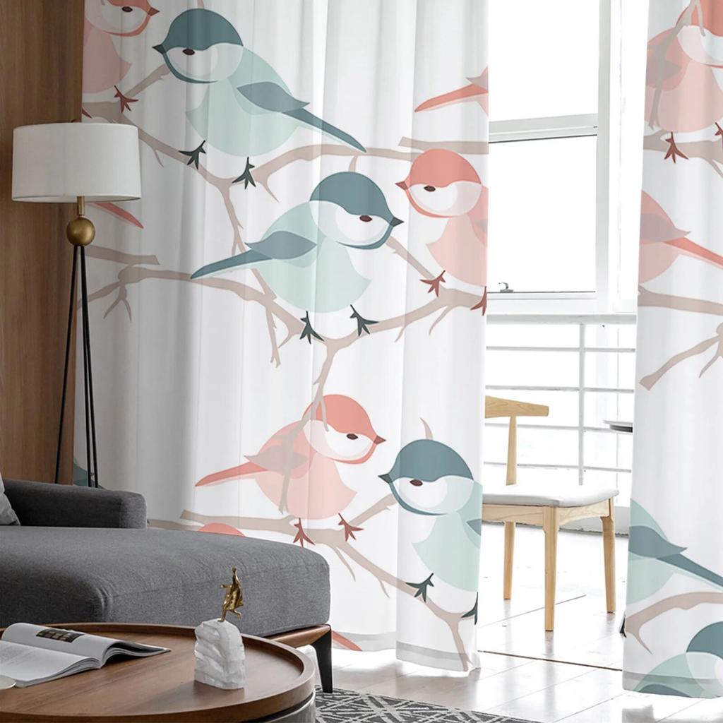 Red Green Animal Bird Tulle Curtains Living Room Kitchen Chiffon Curtain Bedroom Balcony Sheer Curtain Fashion Home Decor
