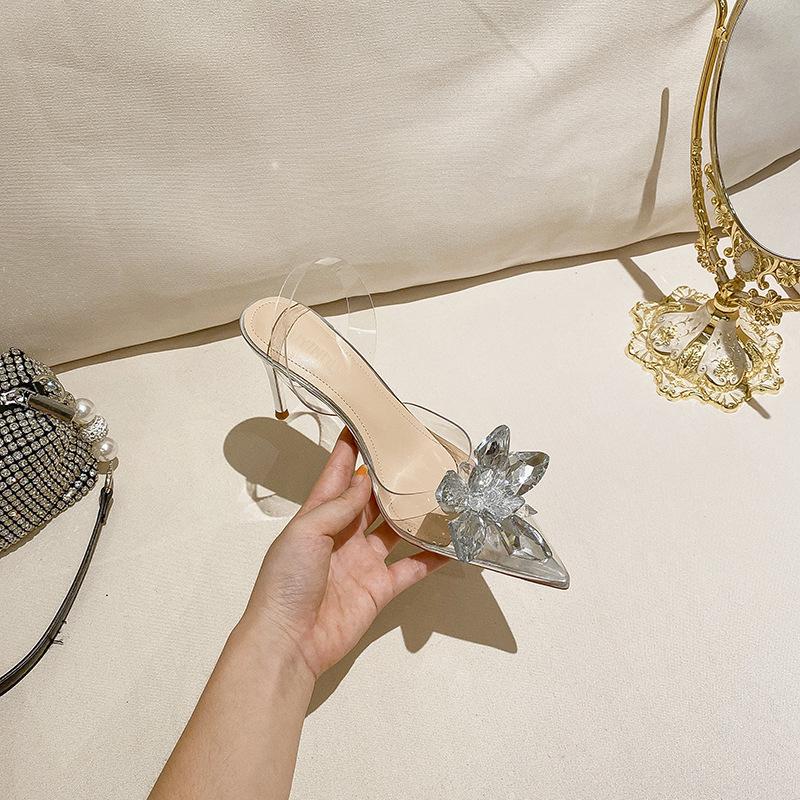 Sample to map OEM custom rhinestone transparent word with high heels, sandals women's versatile summer women's models