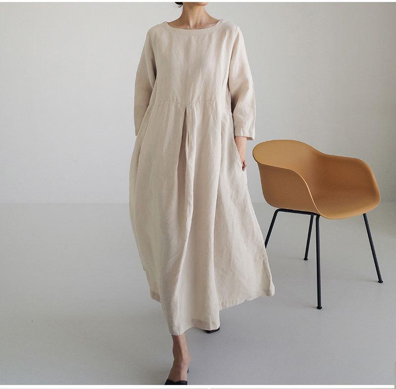 Plus-size Loose Pullover Round Neck Skirt Over The Knee Preppy Dress for Women