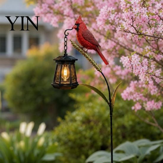 Landscape Lighting for Lawns Solar Kingfisher Garden Stake Light, Metal Bird Yard Art with Hanging Lantern, Auto-On Decorative LED Waterproof Outdoor