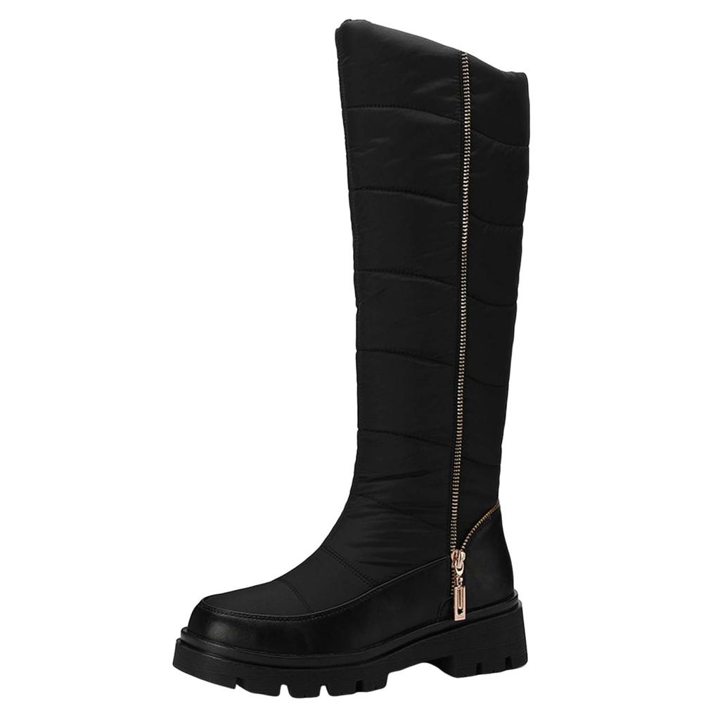Comfortable Warm Down Fabric Thick Boots High Boots With Thick Heels Long Boots Solid Color Large Size Women's Thigh High Boots