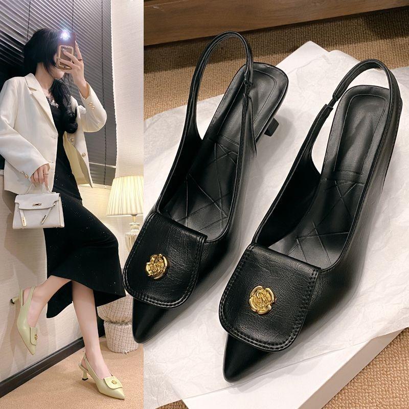 New spring and summer temperament fashionable versatile high-heeled women's sandals black bag head sandals fairy shoes
