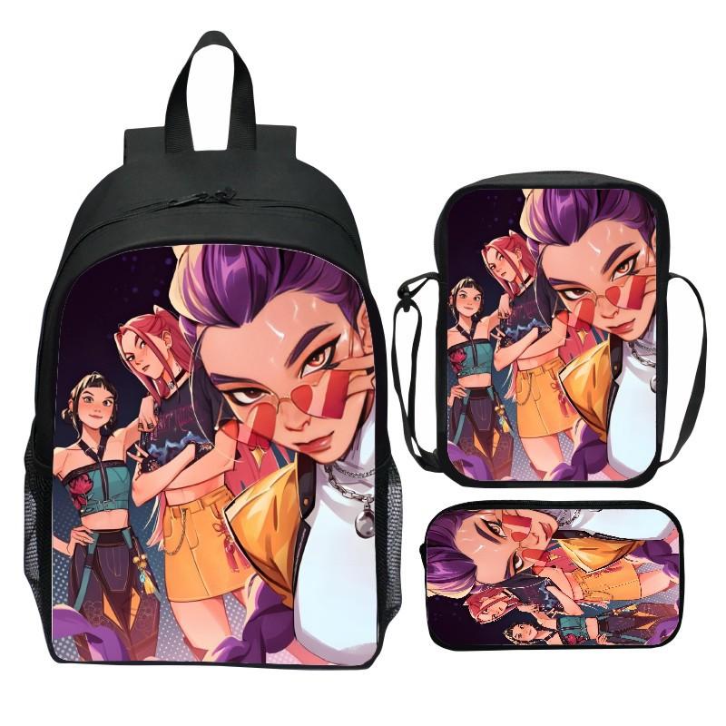 Neuer Druck Hunter Demon Girl Group Huntrix Kpop dreiteiliges Set Schultasche Cartoon Grundschulrucksack für Jungen und Mädchen CLE