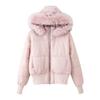Womens Hooded Cotton Puffer Jacket With Faux Fur Trim Zipper Front Long Sleeve Pocketed Regular Fit Streetwear Style