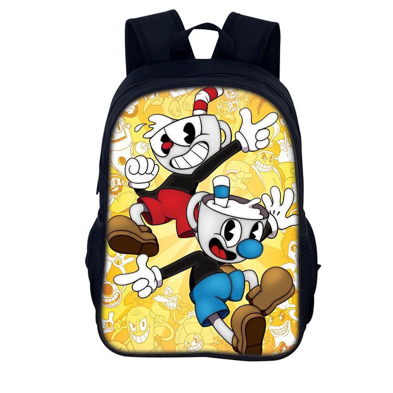 Cuphead Cartoon Backpack For Kids With Nylon Material And Spacious Design For School And Travel