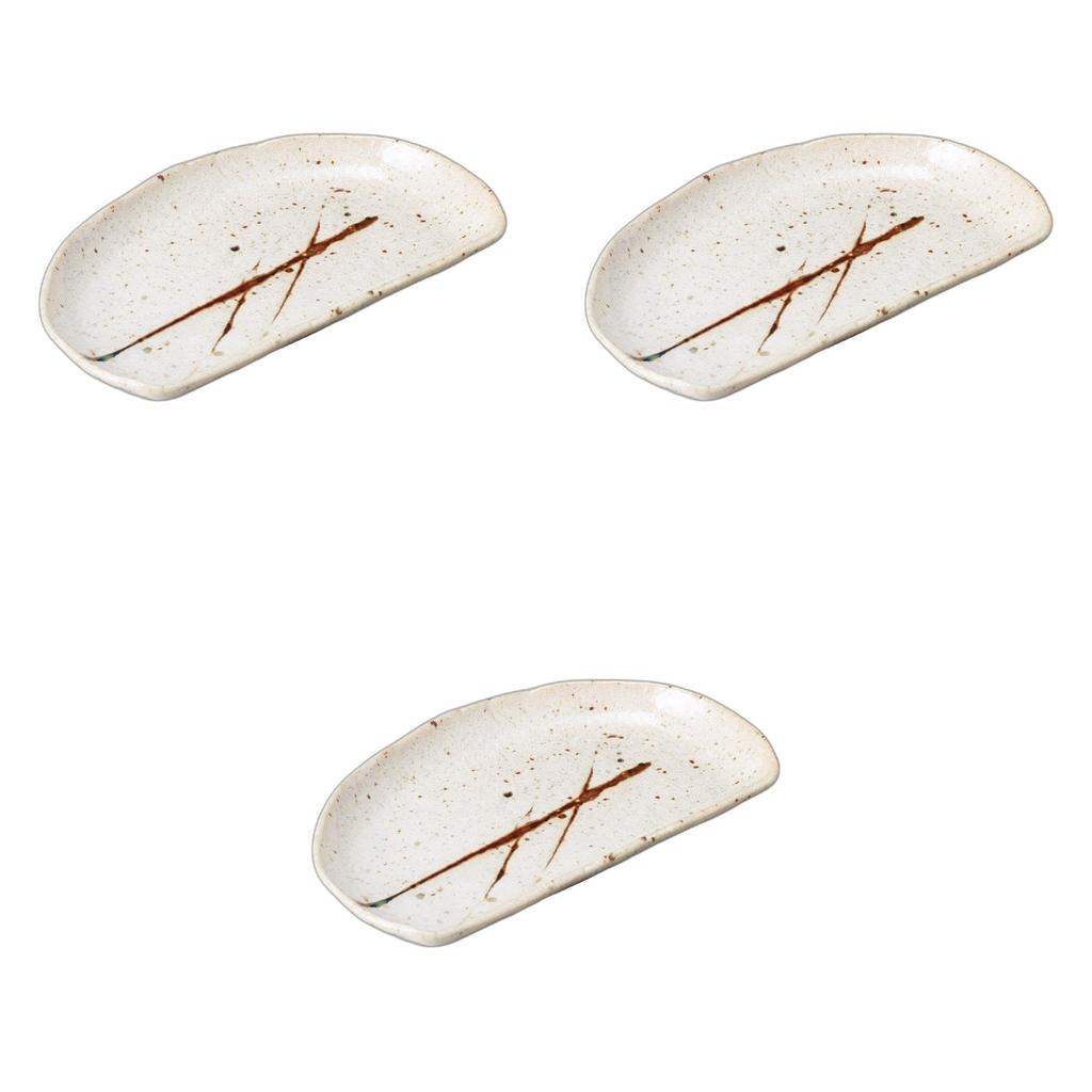 Set of 3 Pottery Plates x x Irregular Shape Ceramic Plates by Setomonohonpo Ame-Hoshibake Half-Moon [21.7 12.6 2.2 cm]