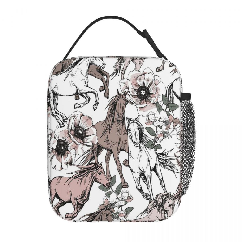 Frische Blume Wildpferd Isolierte Lunchtasche für Damen Büro Kühltasche Thermische Lebensmittelbox Tragetasche Auslaufsicherer Lunchbox-Behälter