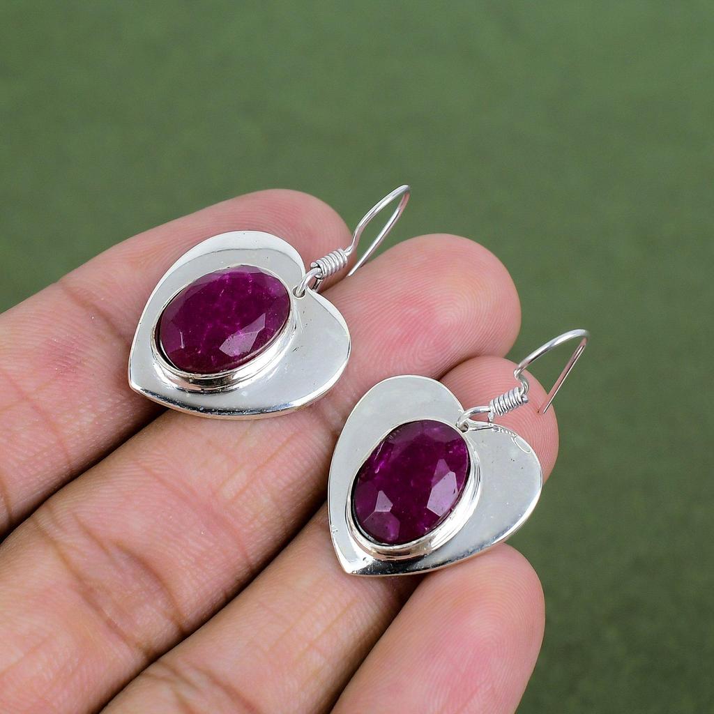 Faceted Kashmir Ruby Earring 925 Sterling Silver Earring Handmade Gemstone Earrings Silver Jewelry Latest Design Earring Anniversary Gifts