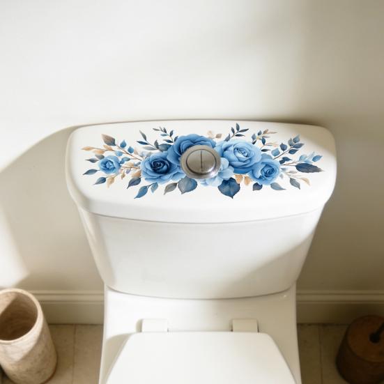 Autocollant pour abattant de WC Fleurs Autocollant Mural de Salle de Bain Adhésif DIY Imperméable Décalcomanies Florales pour Abattant de WC Décoration de Chasse d'Eau de Salle de Bain