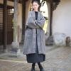 Women Vintage V-Neck Long Sleeve Patchwork Pockets Coats Winter Warm Coat