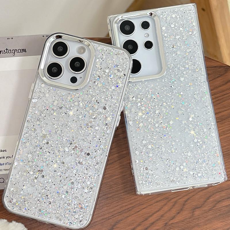 Glitter Epoxy Phone Case for iPhone 16 Pro Max and Apple 16e - Transparent Fit for Models 15, 14/13, 12