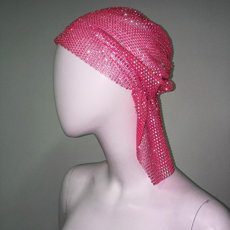 Womens Elastic Rhinestone Pirate Hat Long Tail Headscarf Music Performance Unisex Headwear