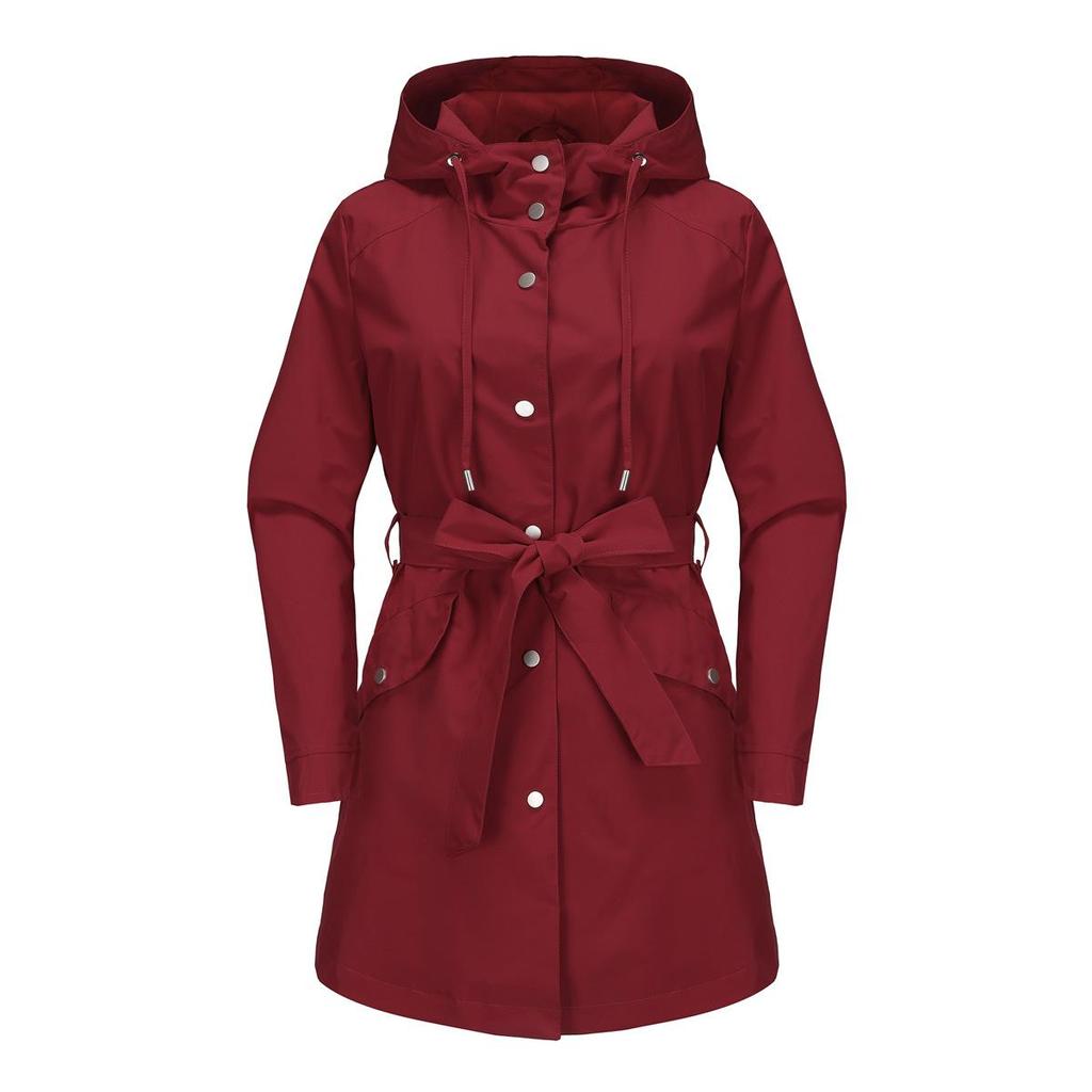 Herbst Damen Einreihig Einfarbig Reverskragen Kapuze Langarm Locker Jacke Windmantel