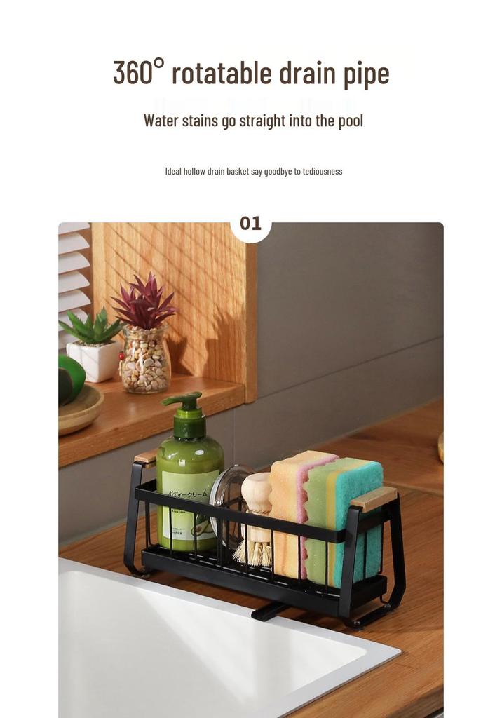 Countertop Kitchen Dish Rack with Sponge, Soap, and Brush Storage