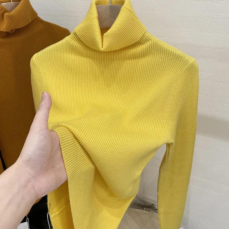 Kvinner Rullekragenser Høst Kvinner Høy Hals Strikket Genser Mote Overdeler Svart Hvit Langermet Slim Strikk Kvinner Basis Topper Klær