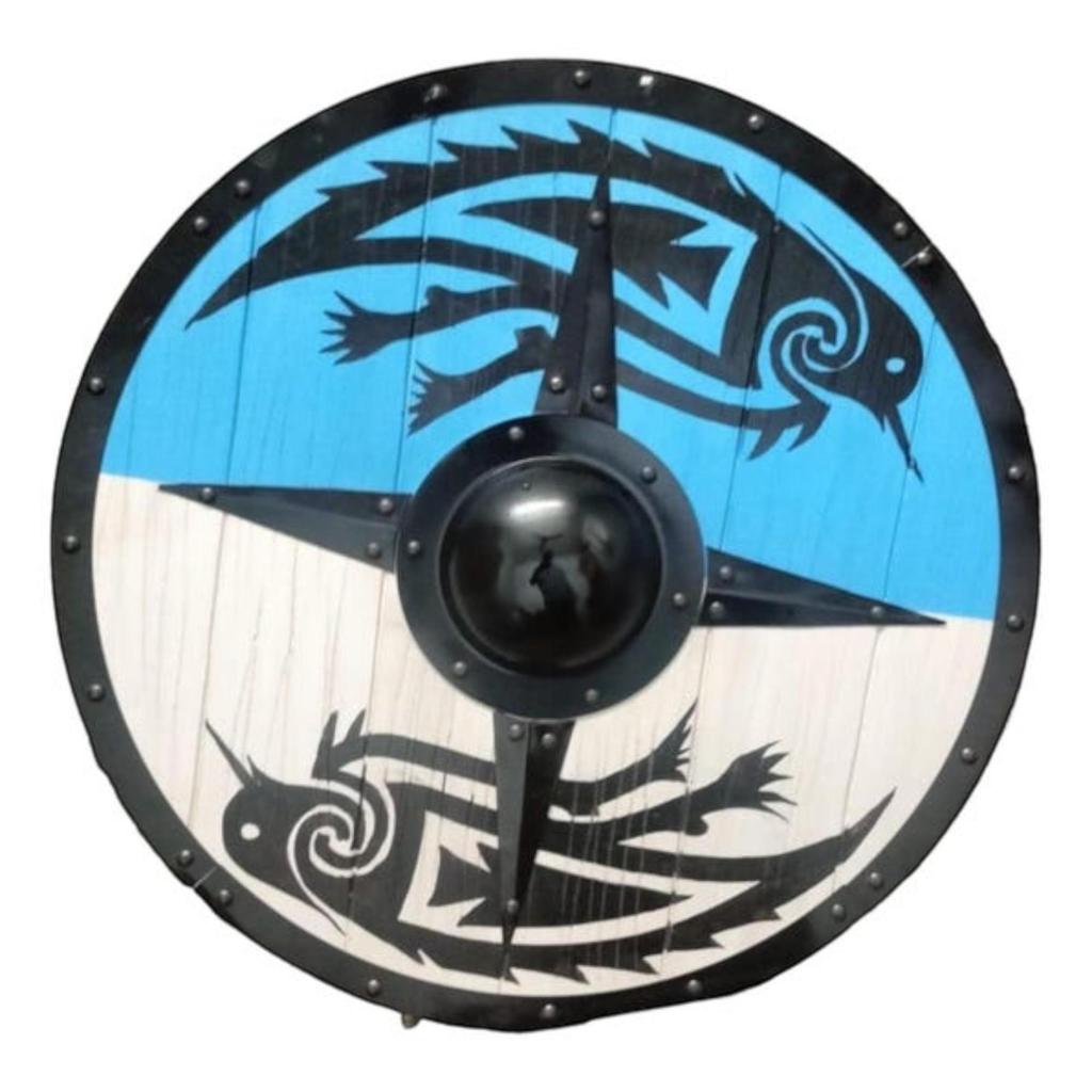 Średniowieczna Wikingowska Okrągła Tarcza – Drewniana i Metalowa Zbroja Bojowa Dekoracja Ścienna – Unikalny Dodatek LARP