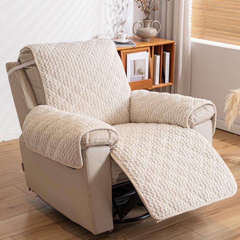 Corduroy Lounge Chair Cover Solid Color Seat Cushion Elastic Band Fixed Anti-slip Sofa Protector Scratched Resistant Sofa Covers