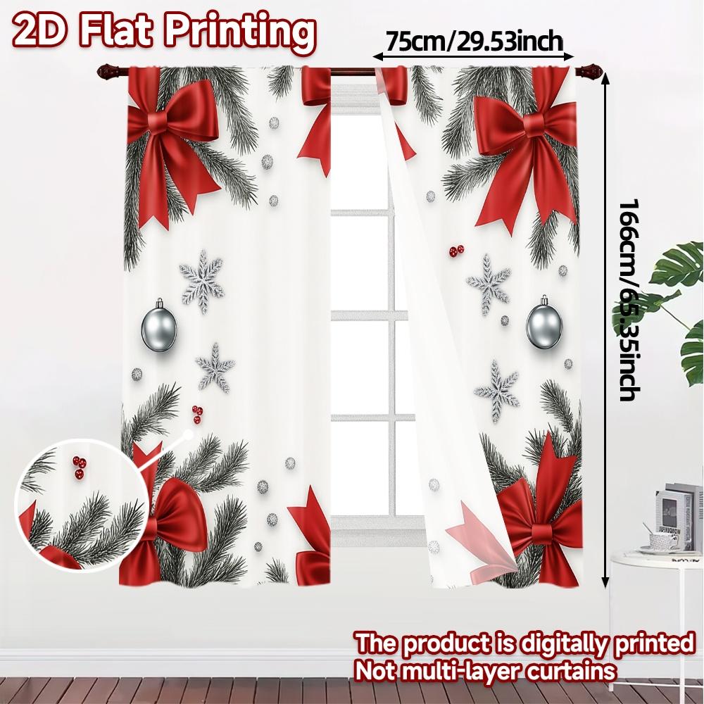 2pcs  Curtains Christmas Bow Ornament Garland Snowflake (3) Light Filtering Popular Curtains Durable 100% Polyester Fabric