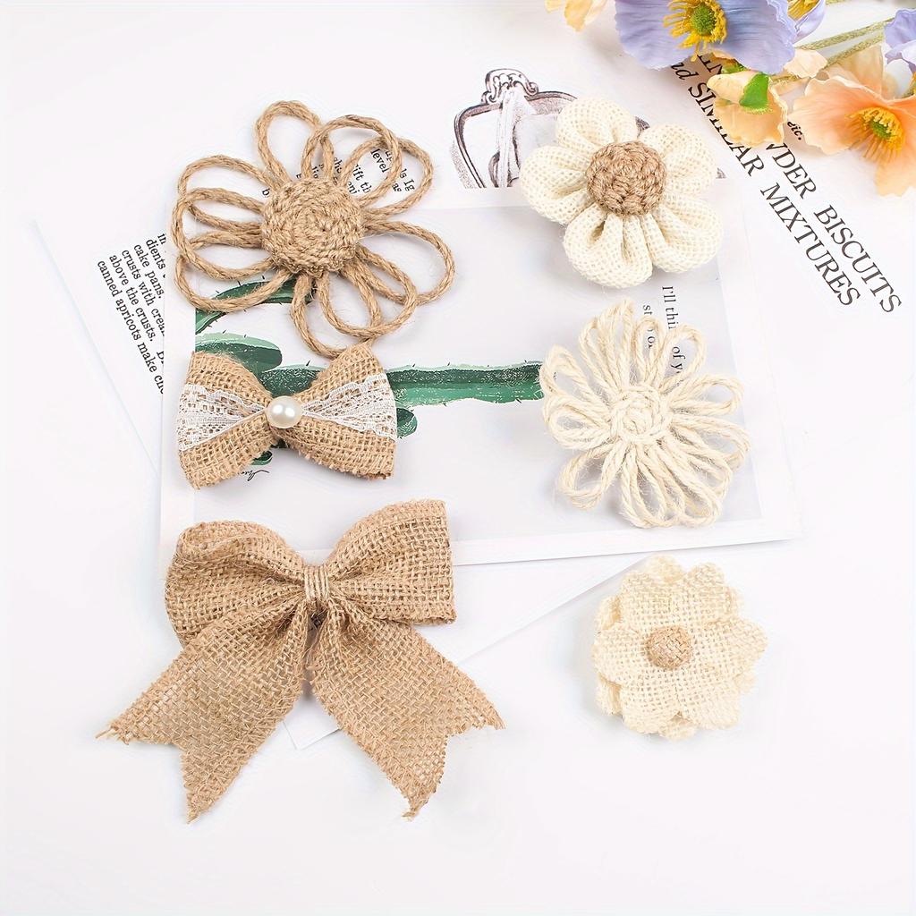 6pcs Mixed Color Linen Ribbon Flowers - DIY Handmade Bow for Gift Wrapping, Clothing, Shoes, Hats, Accessories, Christmas
