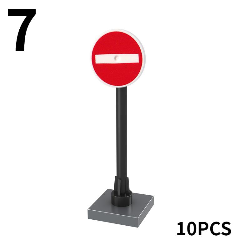 10 Stück Verkehrsschild Licht Lampe Block Ziegel Stadt Straßenansicht Zubehör Wegweiser Barriere Geschwindigkeitsbegrenzer Warnung Kinderspielzeug