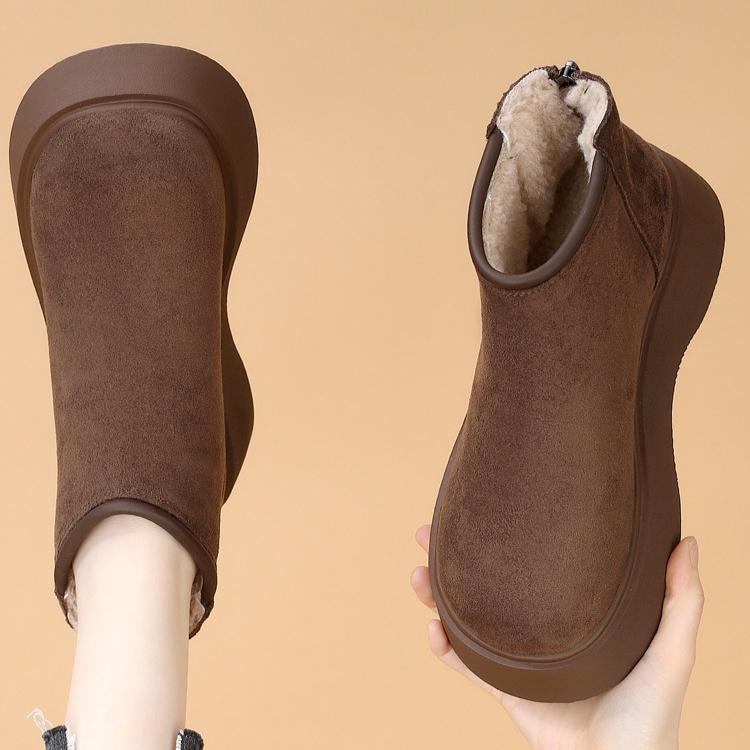 Women's Faux Suede Furry Mini Boots Winter Platform Short Boots Cozy Faux Fur Slip-On Flat Snow Booties Warm Home Outdoor Walking Shoes for Women