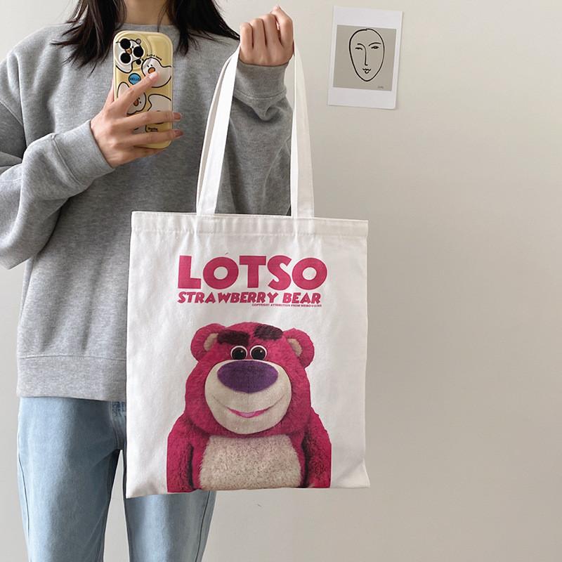 Canvas Tote Bag Large Capacity Casual With Lotso And Letter Print For Daily Use