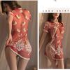 Ladies Open Bra Lace Sexy Nightdress Erotic Transparent Qipao Temptation Embroidered Cheongsam Chinese Traditional Dress