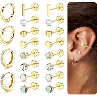 2024 Trendiges Edelstahl Zirkonia Rund Ohrring Set - Modeschmuck Auf Lager