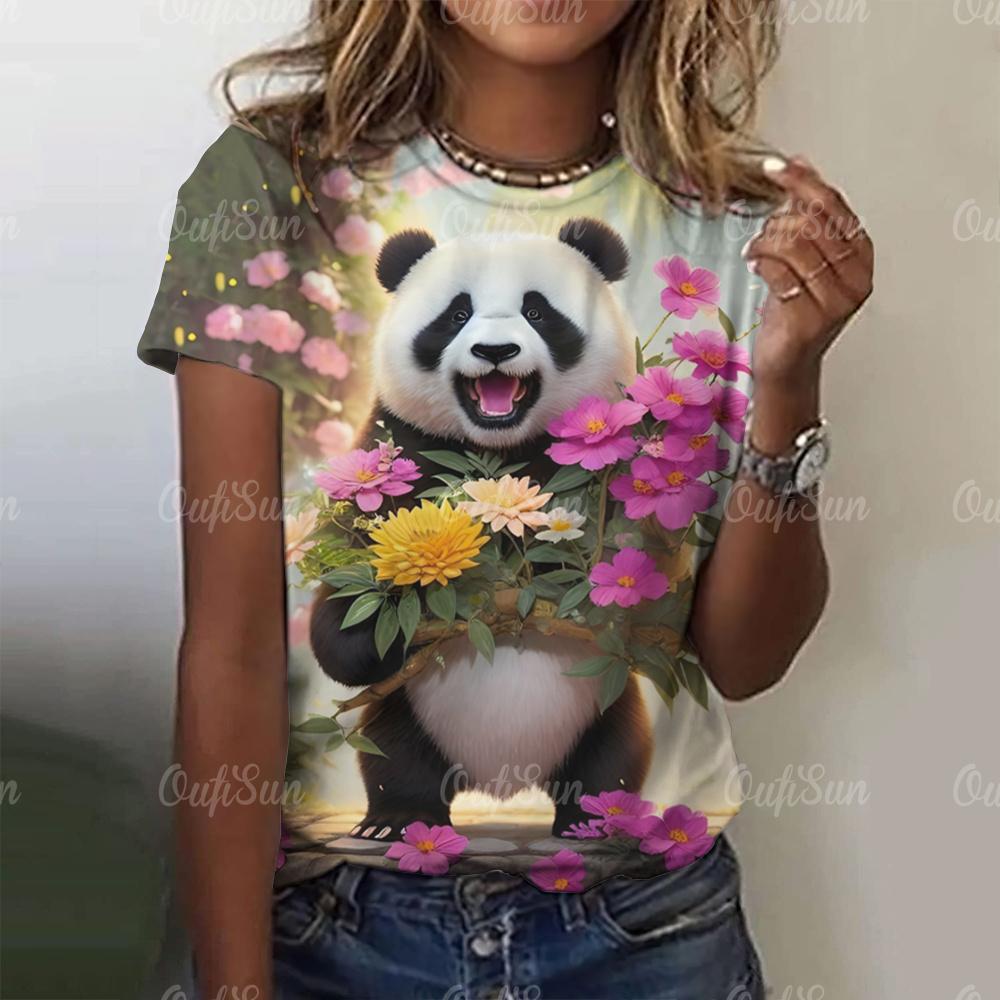 Kawaii Vintage Anime Panda Print T Shirt Funny Women Summer Casual Short Sleeve Tshirts Female Loose Tops Ropa Y2k Hombre Tees