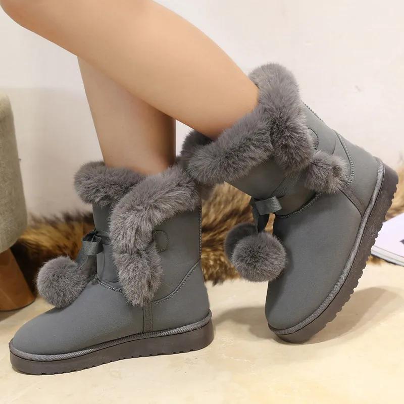 Trendy Warm Women's Boots 2024 Suede Winter Boots Anti Slip Casual Solid Color Comfortable Women's Cotton Shoes Platform