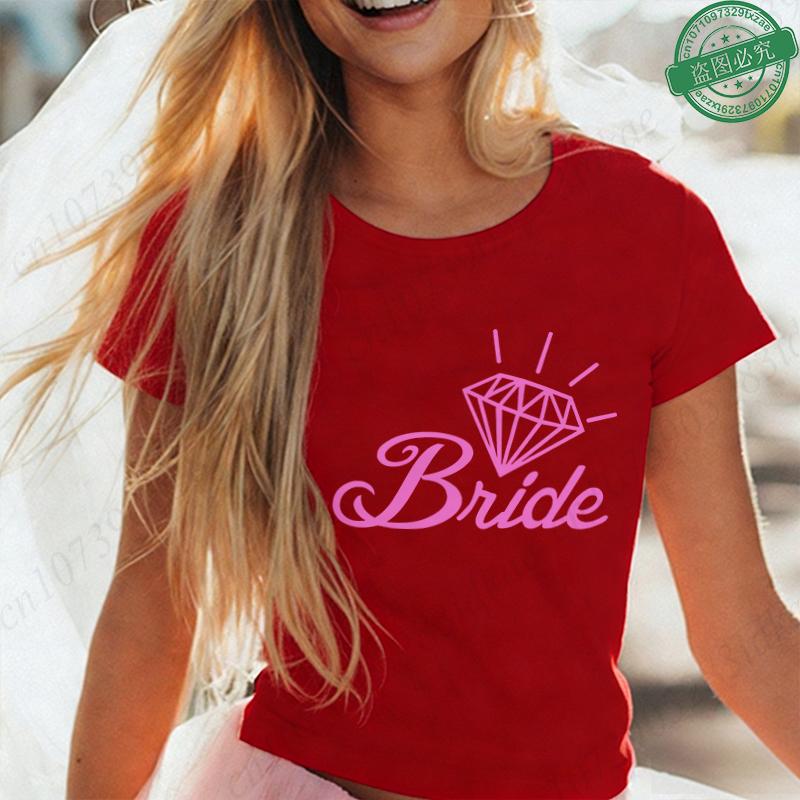 Team Bride Matching T-Shirts Diamond Ring Graphic Tees Bachelorette Hen Party Summer Short Sleeve O Neck Tops for Bridesmaids