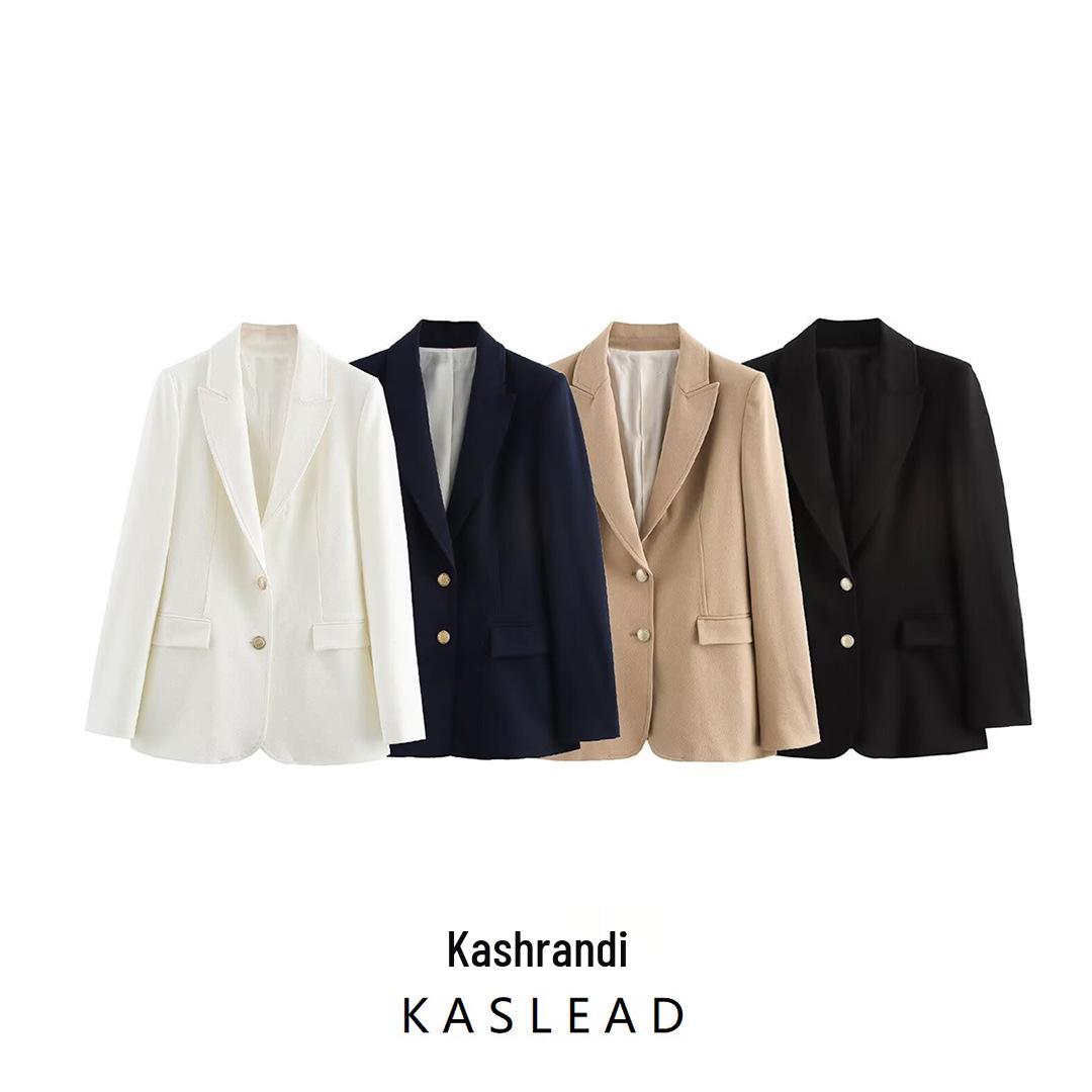 

2024 Autumn Women s European & American Style Slim Fit Suit Jacket with Metal Buckle L темно-синього кольору