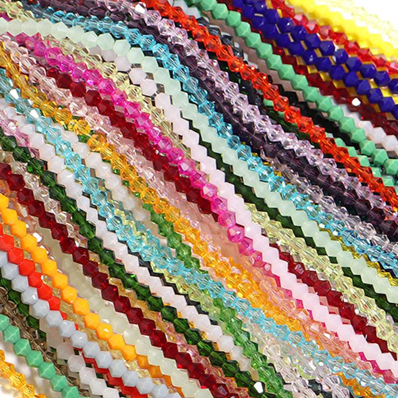 Apx 95pcs/Strand 4mm Shiny Crystal Beads Bicone Beads Faceted Glass Beads Loose Spacer Beads for Bracelet DIY Jewelry Making