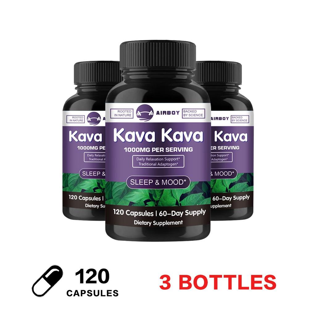 Kava root extract capsules, 1000mg high concentration of kava plant extract per serving, suitable for adults.