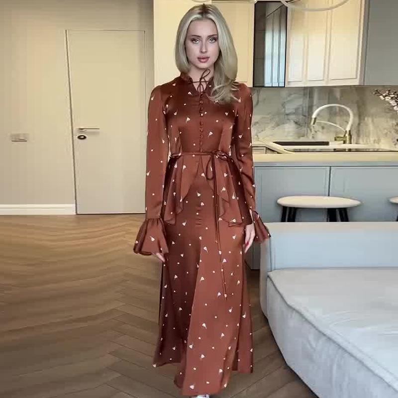 2024 Autumn European & American Women's Bell Sleeve Top + Midi Skirt Set