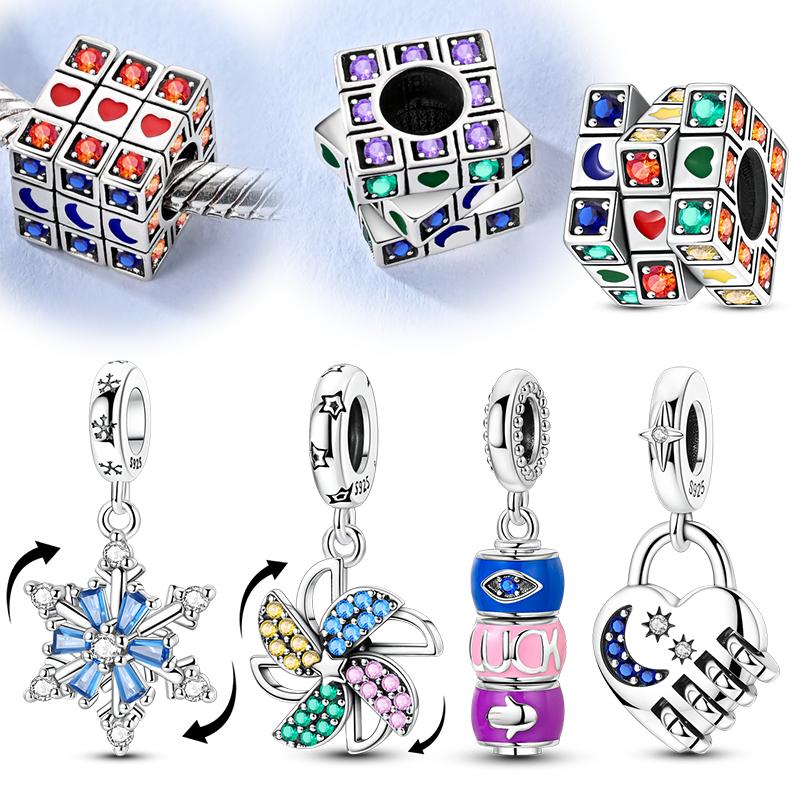 Lucky Charm Bead Components Copper Metal Snowflake Magic Cube Bead Component Pendant Bead Component High Quality Fine Jewelry Compatible With