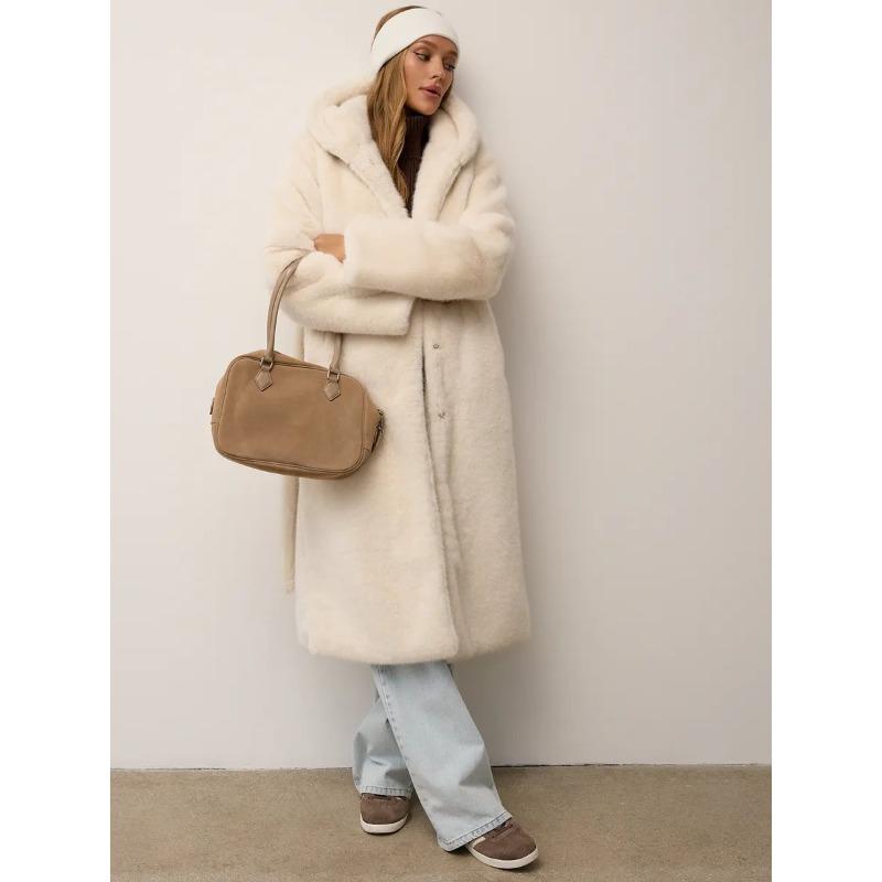 

Новая шуба из искусственного меха норки женская одежда зимняя длинная с капюшоном поясом пальто из искусственного меха XL белый