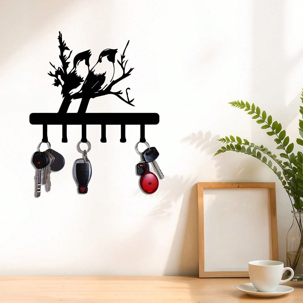 Metal Key Holder Wall Mounted Art Bird Branch Entryway Storage Rack for Keys Coats Hats