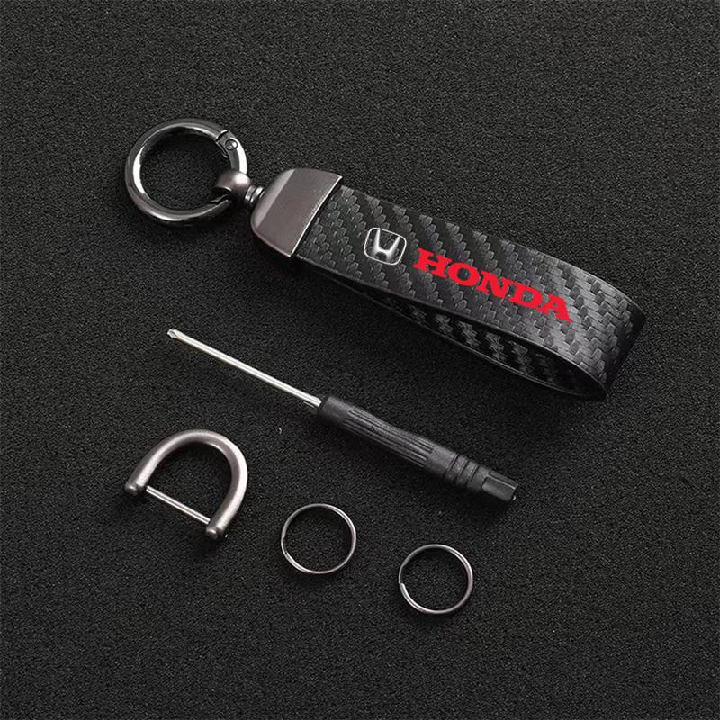 Carbon Fiber Style Car Keychain Microfiber Leather Key Chain For Honda Fit Civic Accord 7 8 9 10 Pilot City Jazz CRV HRV EB1