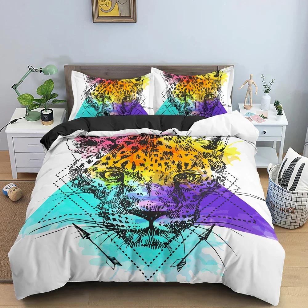 Леопардовый Постельный Комплект Мультяшные Животные Пододеяльник Акварельные Наволочки Односпальный Полуторный Кинг Покрывало С Наволочкой 2/3 Шт. 70x133cm 2pcs
