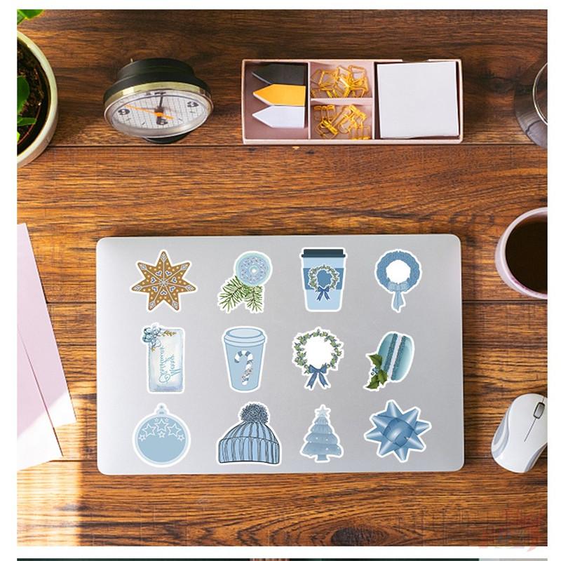 50Pcs/100Pcs Blue Merry Christmas Stickers DIY Fashion Waterproof Doodle Decals Stickers