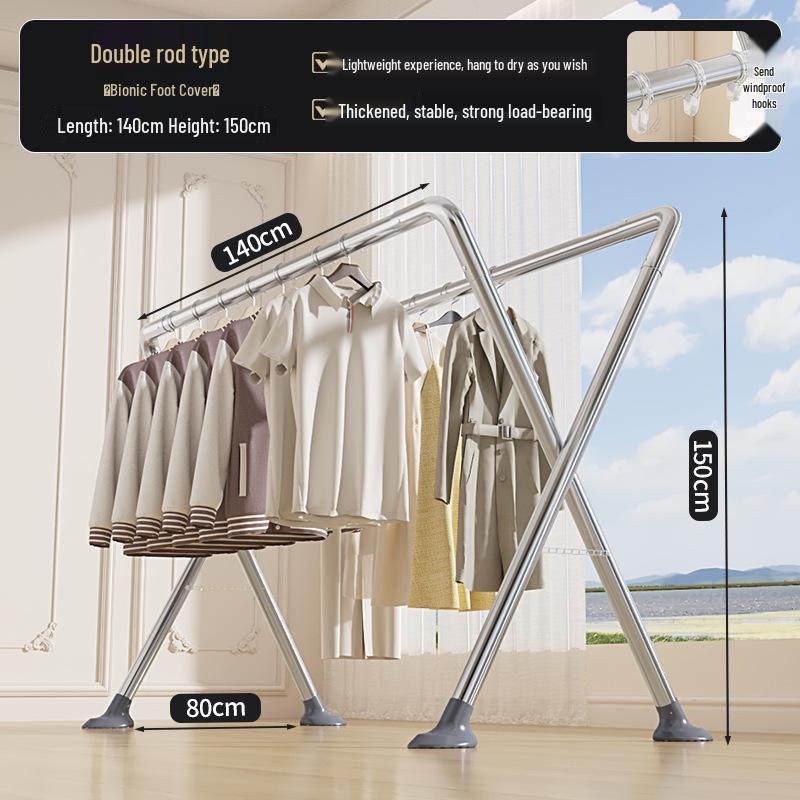 Sturdy Stainless Steel Clothes Drying Rack with Single Rod for Indoors and Outdoors