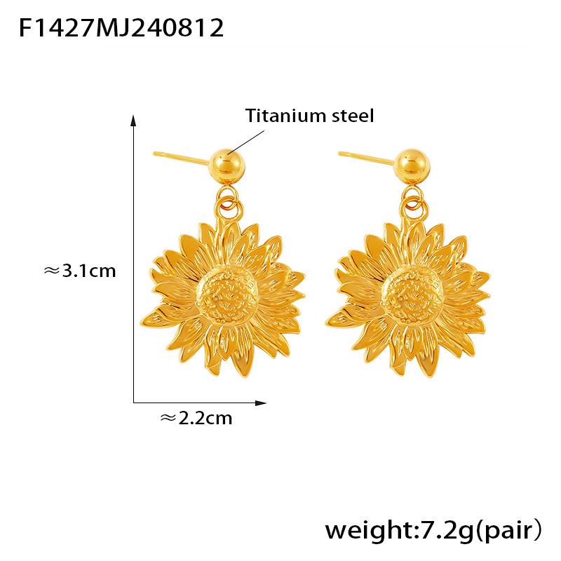 Exaggerated Titanium Steel Sunflower Earrings for Women - Retro High-End Studs