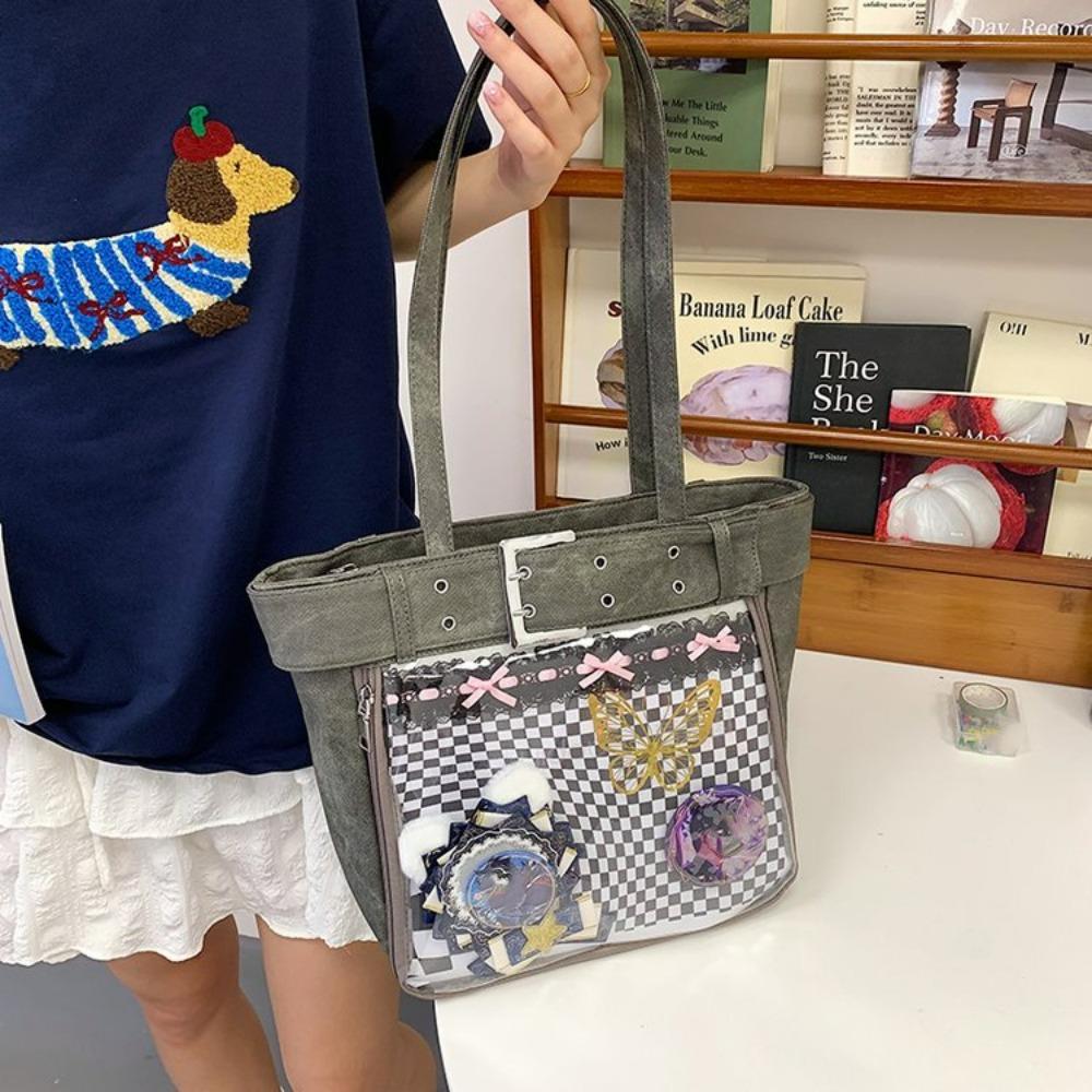 Original Design Girl Cool Ulzzang Ita Bag Large Capacity Transparent Tote Bag Y2K Vintage Shoulder Bag Anime Cartoon Handbag