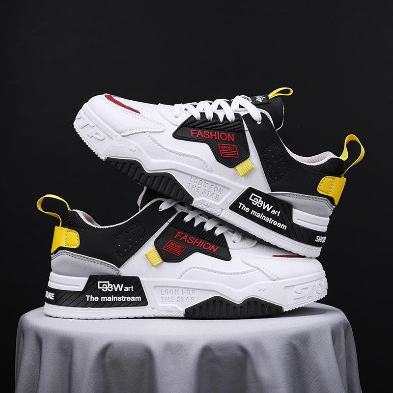 Fashion Spring New Leather Casual Shoes Man Flat Sneakers Breathable Anti-odor Air-cushion Running Shoe Graffiti Skateboard Shoe