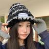 New Hat for Women Korean Style Stripes Showing Face Small Fluffy Warm Wool Hat Big Head Around Ear Protection Pile Hat Men's Trendy