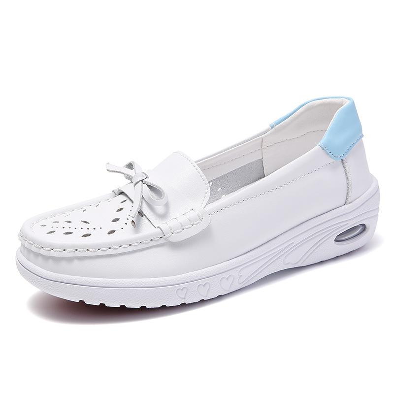 Nurse Shoes Women's Cowhide Autumn and Summer Soft Sole Not Tired Feet Non-slip Medical Special Air Cushion Thick Sole Heightening Work Shoes White